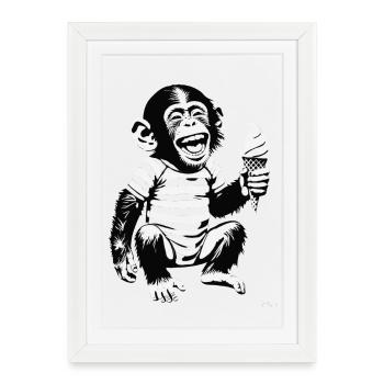Playful Monkey with IceCream Design - Framed poster (27 × 37 cm) - white - Front