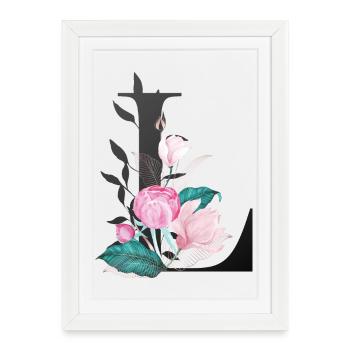 Elégante lettre 'L' avec des fleurs - Affiche encadrée (27 × 37 cm) - blanc - Devant