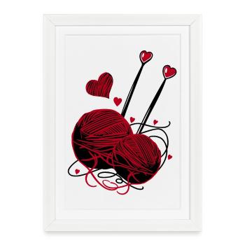 Laine, aiguilles à tricoter et cœurs – Handmade Fan - Affiche encadrée (27 × 37 cm) - blanc - Devant
