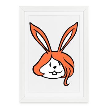 Lapin Fille Jolie Femme Lapin Mignon Cheveux Longs - Affiche encadrée (27 × 37 cm) - blanc - Devant