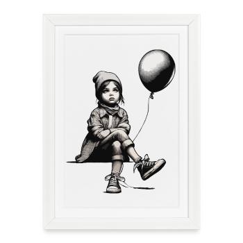 Girl with balloon - Framed poster (27 × 37 cm) - white - Front
