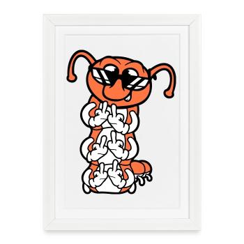 Lunettes de soleil Caterpillar avec doigt d'honneur et insulte cool - Affiche encadrée (27 × 37 cm) - blanc - Devant