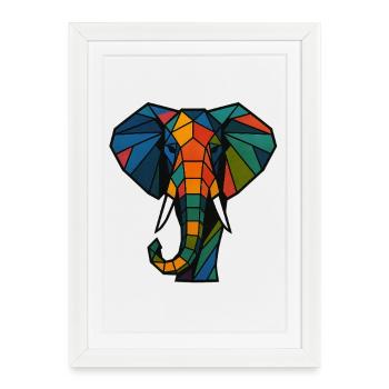 Imprimé éléphant géométrique - Affiche encadrée (27 × 37 cm) - blanc - Devant