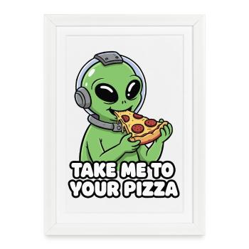Amateur de pizza extraterrestre - Affiche encadrée (27 × 37 cm) - blanc - Devant