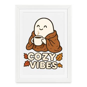 Cozy Vibes Ghost with Mug - Framed poster (27 × 37 cm) - white - Front