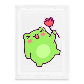 Little Green Man Cheerful Tulip - Framed poster (27 × 37 cm) - white - Front