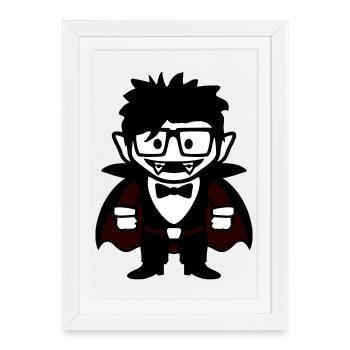 Vampire nerd drôle avec des lunettes et un nœud papillon - Affiche encadrée (27 × 37 cm) - blanc - Devant
