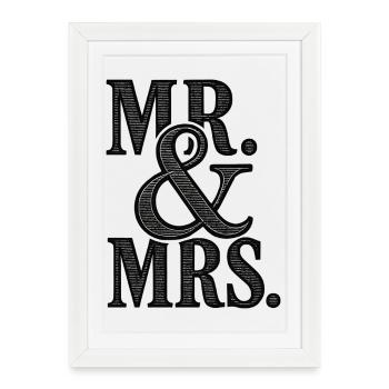 MR. & MRS - mariage romantique - jeunes mariés - Affiche encadrée (27 × 37 cm) - blanc - Devant