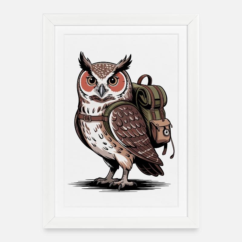 Hibou avec sac à dos - Affiche encadrée (27 × 37 cm) - blanc