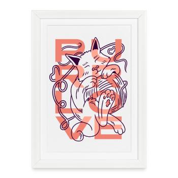 Purr Love Chat minimaliste avec fil - Affiche encadrée (27 × 37 cm) - blanc - Devant