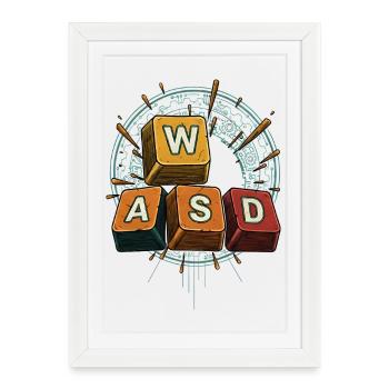 WASD Gaming Keys - Cadeau Gamer Drôle - Affiche encadrée (27 × 37 cm) - blanc - Devant