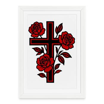 Cross Symbol Flowers - Framed poster (27 × 37 cm) - white - Front