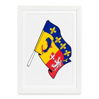 Drapeau du Rhône-Alpes - Affiche encadrée (27 × 37 cm) - blanc - Devant