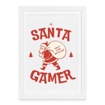 Produits dérivés gamer du Père Noël | Cadeaux de jeux de Noël - Affiche encadrée (27 × 37 cm) - blanc - Devant