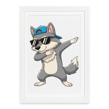 Dessins animés de lunettes de soleil de loup à appliquer à la bonne humeur - Affiche encadrée (27 × 37 cm) - blanc - Devant