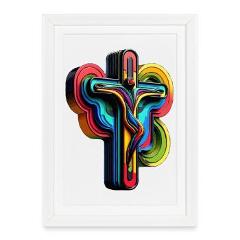 Pop Art Vibrant de la Croix Arc-en-ciel - Affiche encadrée (27 × 37 cm) - blanc - Devant