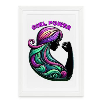 Pouvoir des cheveux colorés Girl Power - Affiche encadrée (27 × 37 cm) - blanc - Devant