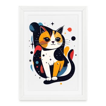 Pop Art Cat Cosmos Digital Art Motif - Framed poster (27 × 37 cm) - white - Front