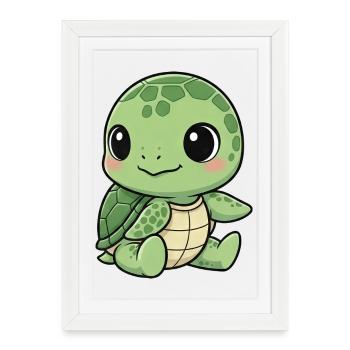 Cute Turtle Cartoon Laughing Joy Water Lily - Framed poster (27 × 37 cm) - white - Front