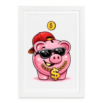 Cool piggy bank with dollar chain - Framed poster (27 × 37 cm) - white - Front