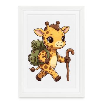 Cute Hiking Giraffe Animal Trekking Art - Framed poster (27 × 37 cm) - white - Front