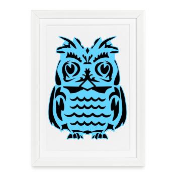 Hibou abstrait bleu clair - Affiche encadrée (27 × 37 cm) - blanc - Devant