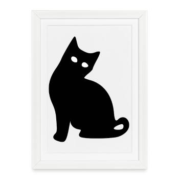 Silhouette de chat Cadeau noir Amoureux des chats - Affiche encadrée (27 × 37 cm) - blanc - Devant