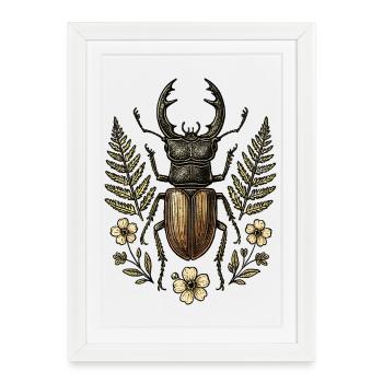 Insecte en bronze dans une couronne de feuilles - Affiche encadrée (27 × 37 cm) - blanc - Devant