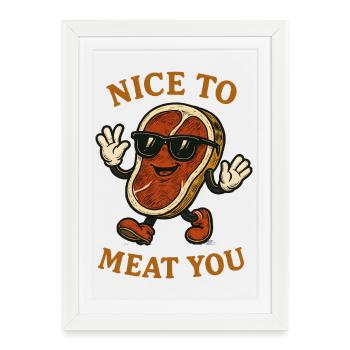 Nice to Meat You Steak Cartoon - Framed poster (27 × 37 cm) - white - Front