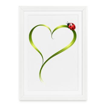 Ladybug on heart made of grass blade - Framed poster (27 × 37 cm) - white - Front