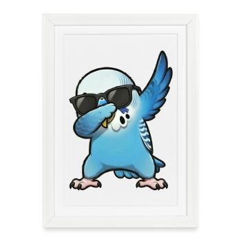 Tamponnement de Budgie Blue - Affiche encadrée (27 × 37 cm) - blanc - Devant