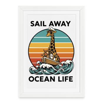 Giraffe Marine Sail Away Ocean Life - Framed poster (27 × 37 cm) - white - Front