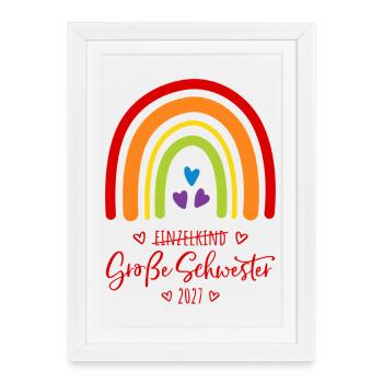 Große Schwester 2027 Boho Regenbogen - Gerahmtes Poster (27 × 37 cm) - Weiß - Vorne