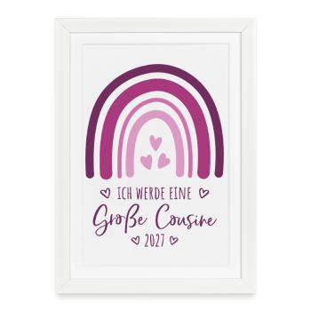Ich werde eine Große Cousine 2027 Boho Regenbogen - Gerahmtes Poster (27 × 37 cm) - Weiß - Vorne