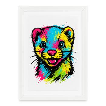 aPortrait de Furet Coloré Style Pop Art Fun - Affiche encadrée (27 × 37 cm) - blanc - Devant