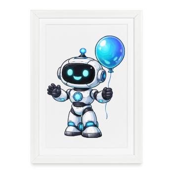 Small robot with balloon - Framed poster (27 × 37 cm) - white - Front