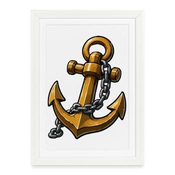 Ancre classique avec style nautique à chaîne - Affiche encadrée (27 × 37 cm) - blanc - Devant