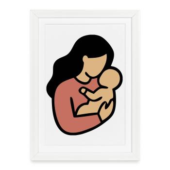 Minimalisme Bohème, Maman Bébé - Affiche encadrée (27 × 37 cm) - blanc - Devant