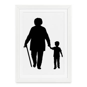 Grands-parents, petit-enfant Silhouette Famille de marche - Affiche encadrée (27 × 37 cm) - blanc - Devant