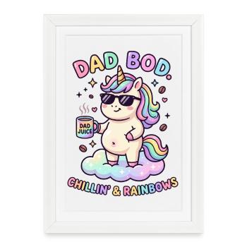 Dad Bod: Father beer belly, dad fitness unicorn - Framed poster (27 × 37 cm) - white - Front