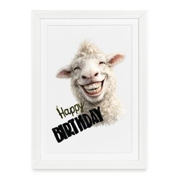 Conception d’anniversaire de moutons souriants - Affiche encadrée (27 × 37 cm) - blanc - Devant