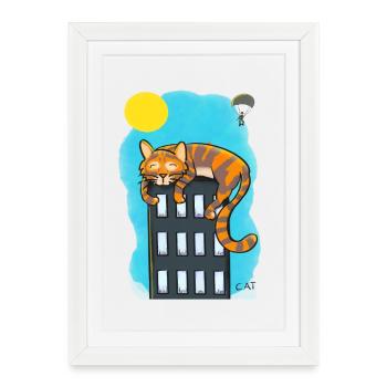 Chat sur gratte-ciel - Affiche encadrée (27 × 37 cm) - blanc - Devant