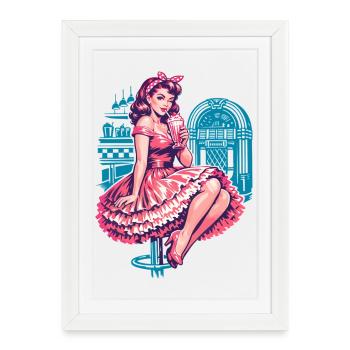 Pin-up de diner des années 50 : style rétro rockabilly - Affiche encadrée (27 × 37 cm) - blanc - Devant