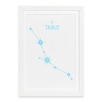 Constellation d’étoiles du signe du zodiaque du Taureau Bleu pastel - Affiche encadrée (27 × 37 cm) - blanc - Devant