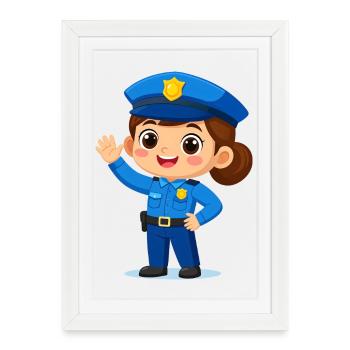 Policière comique fait signe en riant – Style drôle - Affiche encadrée (27 × 37 cm) - blanc - Devant