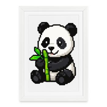 Pixel Panda with Bamboo - Framed poster (27 × 37 cm) - white - Front