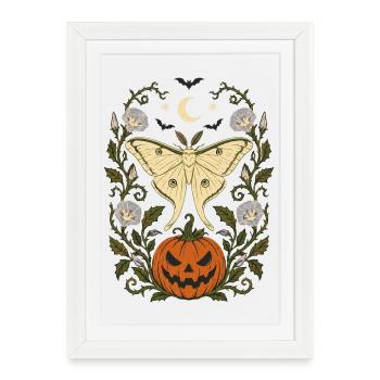 Papillon de nuit lunaire d’Halloween & Jack O' Lantern - Affiche encadrée (27 × 37 cm) - blanc - Devant