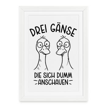 Drei Gänse die sich dumm anschauen - Dumme Gans - Gerahmtes Poster (27 × 37 cm) - Weiß - Vorne