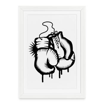 Deux gants de boxe dans le style de graffiti - Affiche encadrée (27 × 37 cm) - blanc - Devant