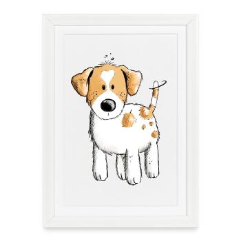 Dessin drôle de chien Jack Russell - Affiche encadrée (27 × 37 cm) - blanc - Devant
